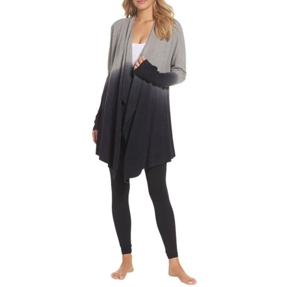 Barefoot Dreams Cozychic Lite Calypso Wrap Black & Tan Ombre Waterfall Cardigan